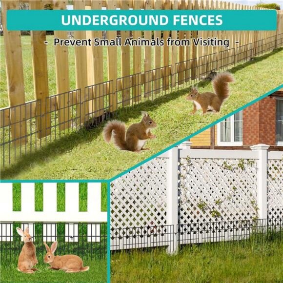 10 Panels Garden Fence Animal Barrier, 17in (H) X 10.8ft (L) No Diging Dog - Picture 3 of 7